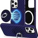Jusy Compatible with Magsafe Polka Dot Phone Case for iPhone 16 Pro Max, Cute Aesthetic Magnetic Ring Holder Stand Case, Soft TPU and Hard PC Protective Phone Cover for Women Girls - Blue Polka Dot