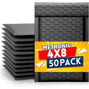 Metronic 4x8 Inch Bubble Mailer 50 Pack,Black Bubble Mailers, Waterproof Self Seal Adhesive Shipping Bags,Padded Envelopes for Shipping, Mailing, Packaging, Bulk #000, Bubble Mailers Usable Size 4x7