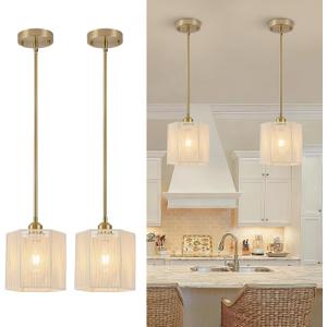 2-Pack Hand-Woven Rattan Pendant Lights, 7.67" Boho Hanging Pendant Light Fixtures, Coastal Hexagonal Mini Island Lights for Kitchen Island, Foyer, Bedroom, E26 Base