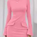 PRETTYGARDEN Womens Fall Long Sleeve Mini Dress 2025 Trendy Boat Neck Bodycon Knit Elegant Short Party Formal Dresses (Pink, XL)