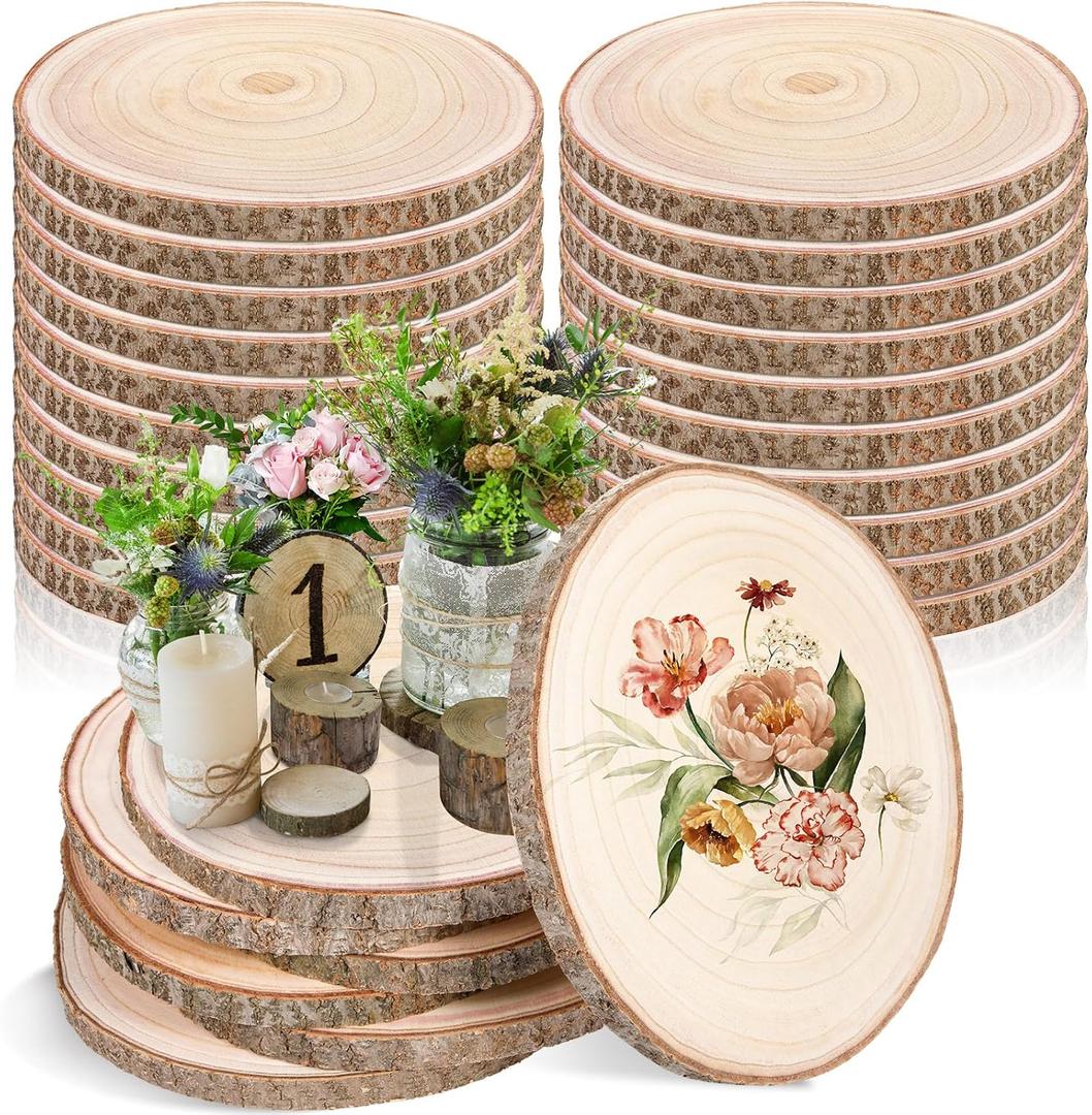 20 Pcs Round Wood Slices Wood Rounds Bulk Wood Slices for Centerpieces Unfinished Rustic Tree Bark Natural Wooden Slices for Wedding DIY Gifts Craft Centerpieces Decor Christmas Ornament(12"-13")
