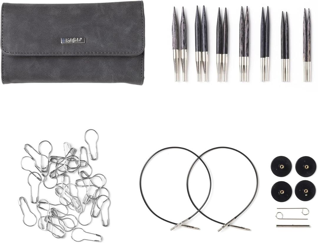 Knit Picks Options Wood Short Interchangeable Knitting Needle Set with Case and Stitch Markers (Clark Short)