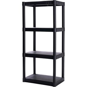 Plano 4-Shelf Plastic Storage Shelves, 48 x 23 x 14, 200lb Capacity, Pantry, Office, Closet and Garage Shelves, Easy to Assemble, Durable Plastic Shelving Unit (Black)