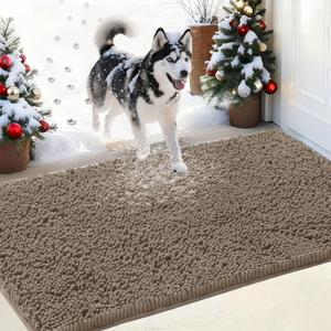 IM HOME Chenille Absorbent Outdoor Doormat 36" x 24", Washable Muddy Door Mats for Dog Non Slip Indoor Doormat Dog Mat for Muddy Paw Front Inside Doormats for Entryway Beige