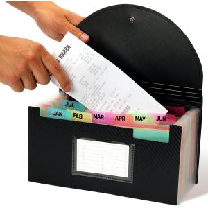 H4D Check Size 13 Pocket Expanding File Folder, Accordion File Organizer Wallet Case for Coupon Receipt Storage, 10 x 5.5 inches, Black