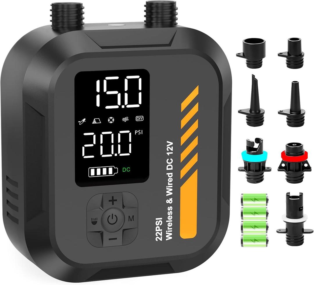 Paddle Board Pump Electric Portable,Rechargeable 22 PSI SUP Air Pump,Dual Power 7800mAh,12V DC Car Plug,Inflation Deflation,Auto-Off,for Paddleboard,Kayak,Kite,Tent,Kayaks