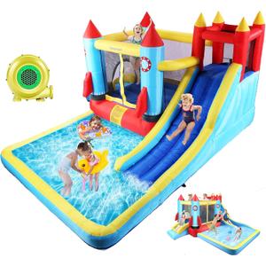 Inflatable Bounce House for Kids 146 x 132 x 82 inch, Indoor/Outdoor Bouncy House with Large Splashing Pool, Bouncing Area, 2 Water Slides,Climbing Wall, UL Certified Blower Included1