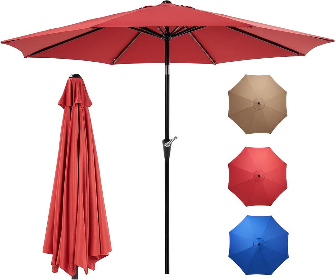 OLIXIS 9FT Patio Table Umbrella with Tilt and Crank Button & 8 Sturdy Ribs Waterproof, 9 Feet Outdoor Patio Umbrella Sun Shade for Pool, Terrace, Beach and Restaurant