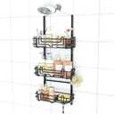 SWTYMIKI Shower Caddy Hanging Organizer - 3-Tier Rustproof Shower Organizer Over Showerhead with Adjustable Baskets, 24 Hooks, Soap & Razor Holder - No Drill Large Bathroom Storage Rack, Black