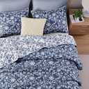 BLOOMHAVEN Quilt Set Queen Size, Oxford Blue Floral Quilt Sets, Reversible Bedspread Lightweight and Breathable for All Seasons, Soft Quilted Bedspread with 2 Pillow Shams