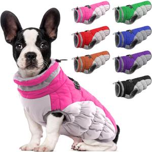 Lelepet Dog Coat with Harness Waterproof Dog Jacket, Reflective & Adjustable Turtleneck Neckline, Warm Fleece Vest for Winter, Coats for Small Dogs, Rose Red, S