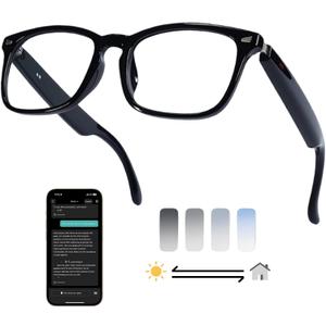 AI Smart Wireless Bluetooth Translation Glasses for Men/Women with Speakers/Bluetooth&140+ Languages Translation Sports/Travel/Drive/Busniess (C3+AI+Color Change Lenses+Black)