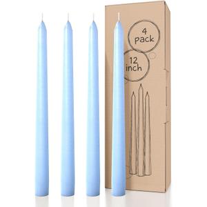 CANDWAX 12 inch Taper Candles Set of 4 - Dripless and Smokeless Candle Unscented - Slow Burning Candle Sticks - Light Blue Candles Taper