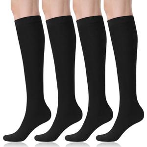 FITRELL Women's Knee High Socks Outdoor Sport Athletic Socks Casual Stripe Tube Socks 1-4 Pack (Black)