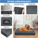 Dog Bed Cover Waterproof, Non-Slip Rectangular Pet Bed Protector for Dogs & Cats, Removable Washable Bed Sheet Replacement,41"x29"x8",Gray,1Pc,Cover Only