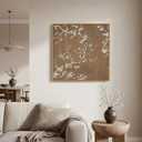 Framed Brown Botanical Square Wall Art for Room Decor, Vintage Floral Neutral Elegant Canvas Artwork for Walls, Retro Flower Blossom Painting Print for Living Room Bedroom Office Wall Decor, 24x24 In