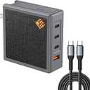 150W GaN USB C Charger Block- 4-Port Multi-Device - Support PD3.1 to 140W - QC Fast Charging Compact Power Adapter Foldable Plug compatible with MacBook iPhone series14 iPad Samsung...(with USB Cable)