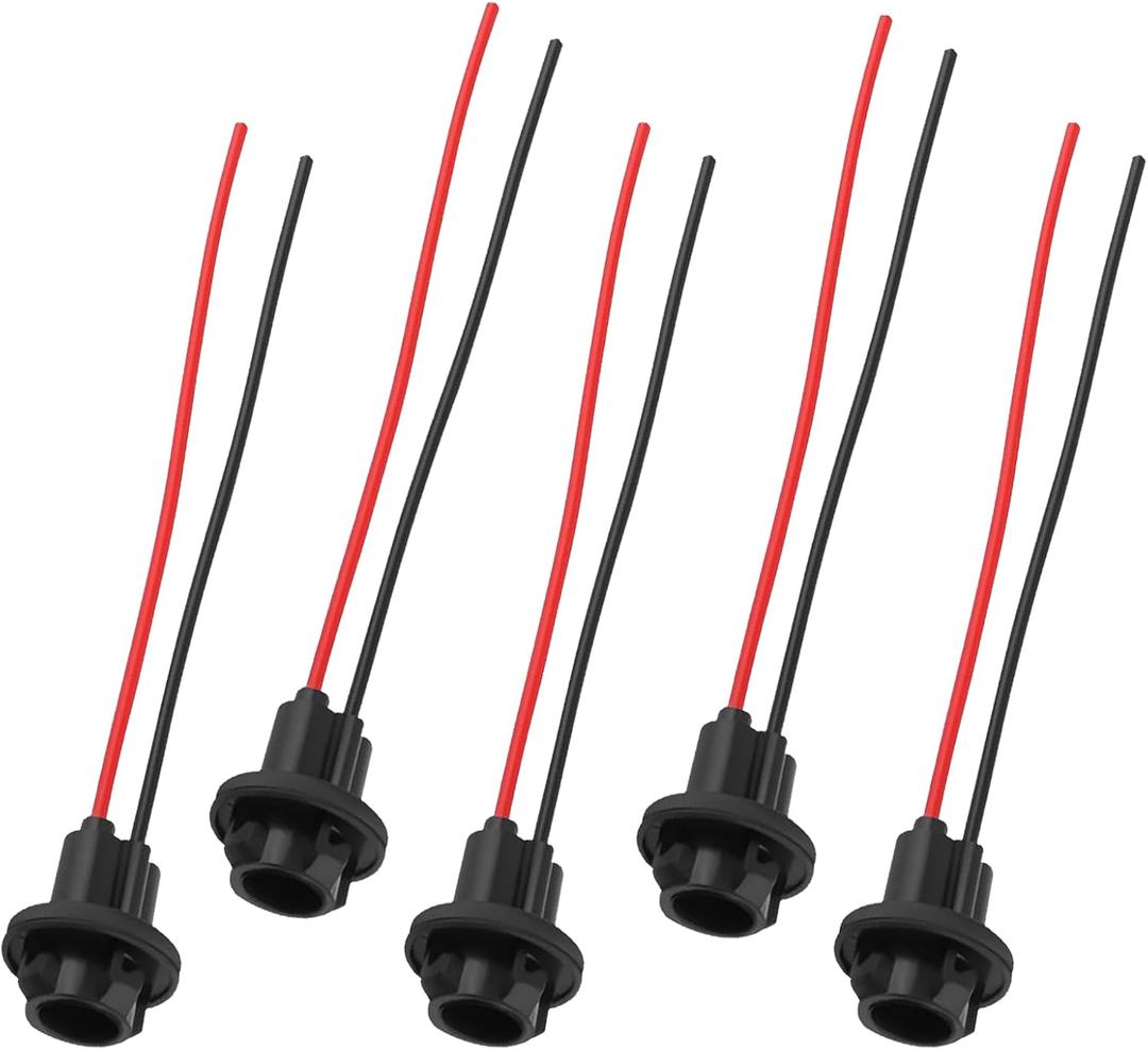 5PCS 194 T10 Bulb Socket with Wire Pigtail, Pre-Wired Harness Connector for 168, 175, 921 LED Bulbs, Universal Tail Light & Side Marker Adapter for Cars, Trucks, SUVs