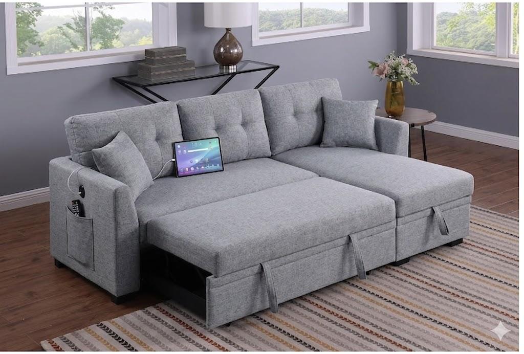 81.5" Reversible Sleeper Sectional Sofabed L-Shaped Corner Pull Out Sleeper Couch Bed with Reversible Storage Chaise and 2 Pillows, Modern Convertible Corner Sleeper Sectional Sofa for Living Room