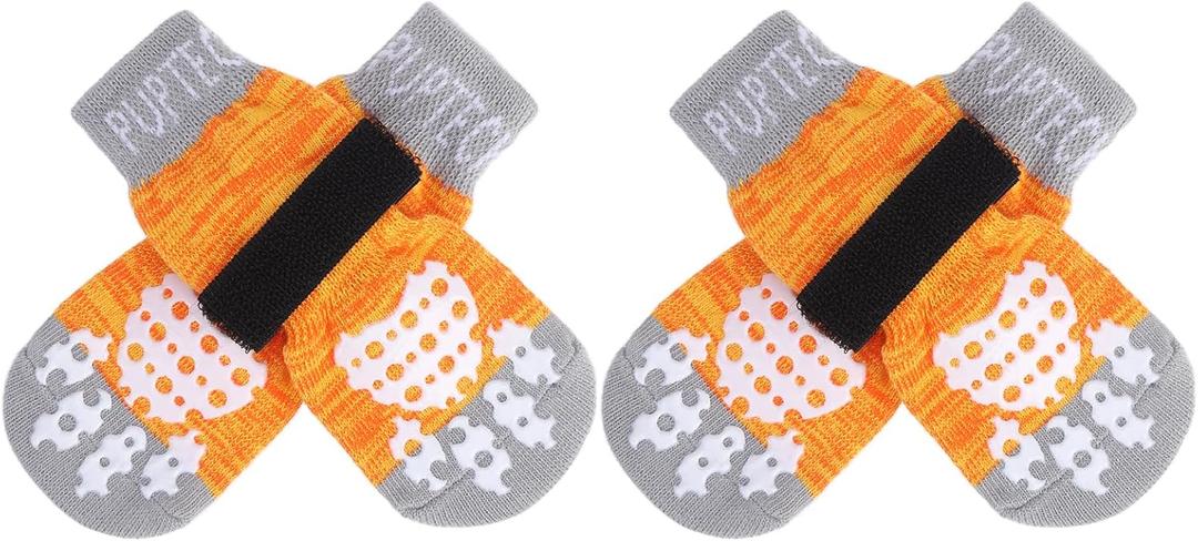 PUPTECK Anti-Slip Dog Socks with Double Sides Grips for Small Medium Large Dogs Hardwood Floors Prevents Licking, Dog Shoes for Hot Pavement Traction Control Paw Protector for Senior Dogs (X-Large (4 Count))