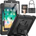 SEYMAC for iPad 6th/5th Generation Case 9.7 Inch, Full-Body Shockproof Heavy Duty Protective Case with Screen Protector, Rotating Stand/Hand/Shoulder Strap for iPad Air 2/ Pro 9.7, Black