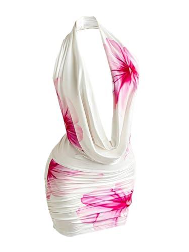 SweatyRocks Women's Club Halter Cowl Neck Dress Draped Going Out Open Back Cocktail Mini Dresses Party Clubwear Multicolor Small