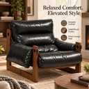 Genuine Leather Accent Chair, Solid Rubberwood Frame, Mid Century, Black, One Size, 
Material	Rubberwood
Product Dimensions	37.4"D x 25.59"W x 29.52"H
Size	One Size