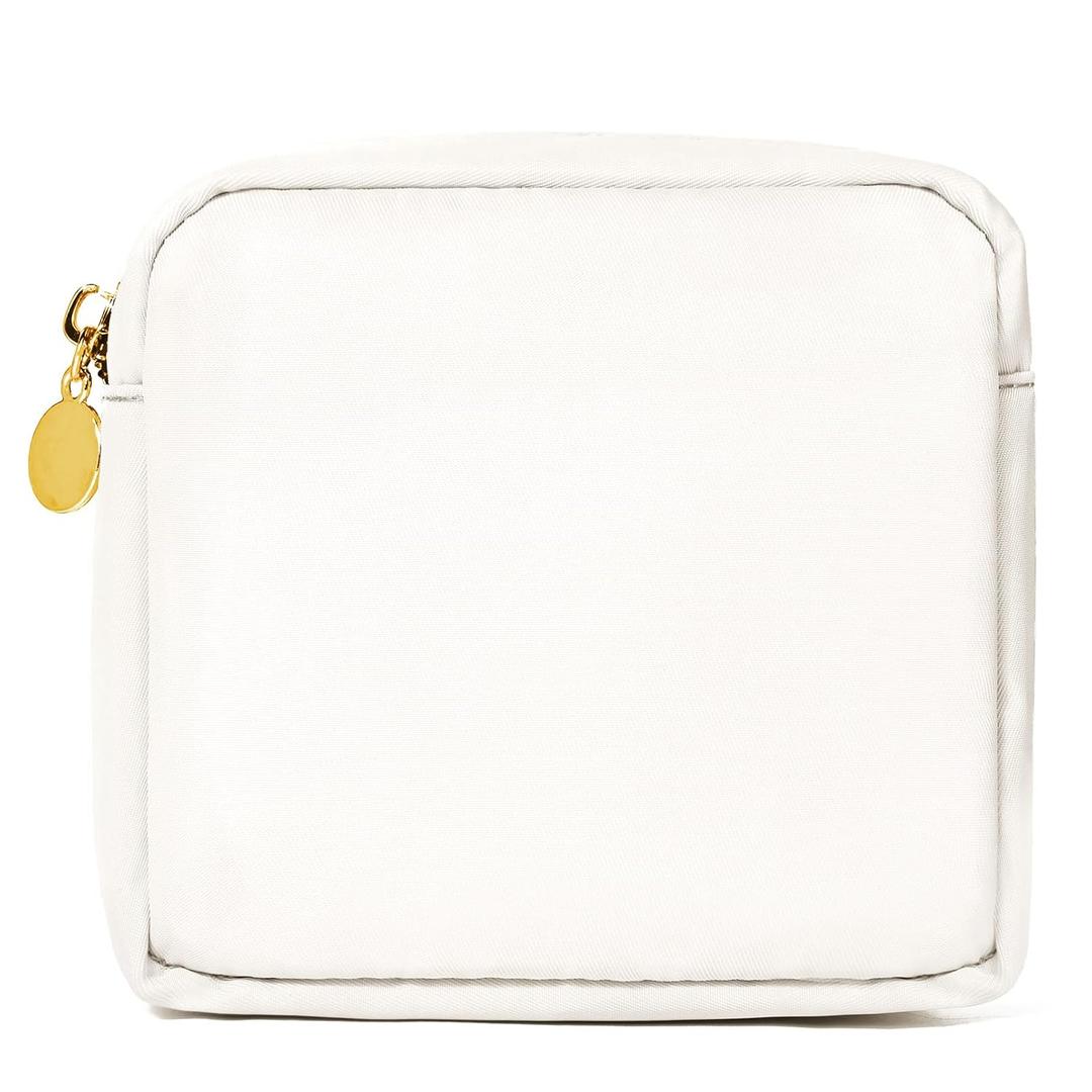 Small Makeup Travel Pouch, Beige Toiletry Organizer, Nylon Cosmetic Preppy Zipper Bag for Brides