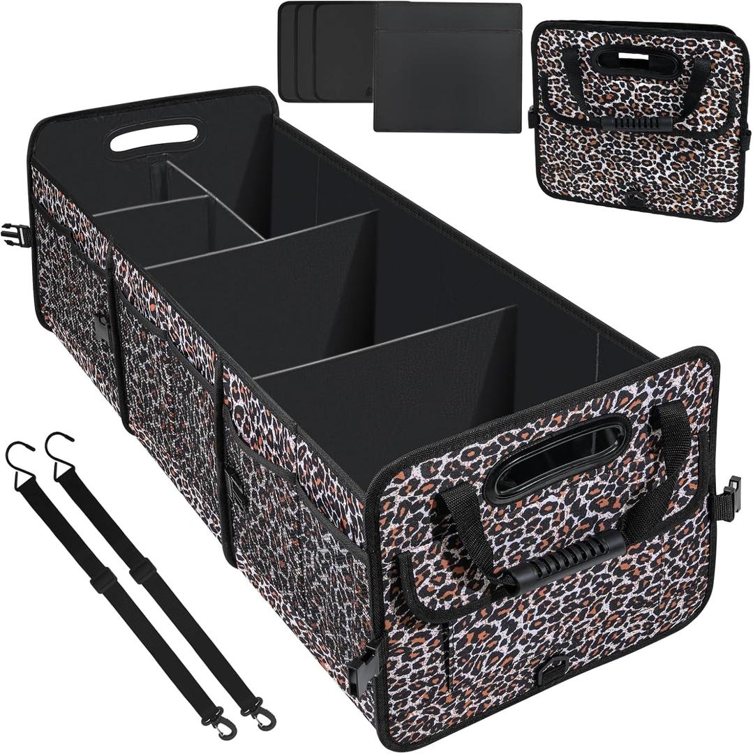 AOPHY Leopard Print Trunk Organizer - 95L Large Capacity, Non-Slip Bottom, Waterproof, Portable Car Storage for SUV, Truck, Sedan
