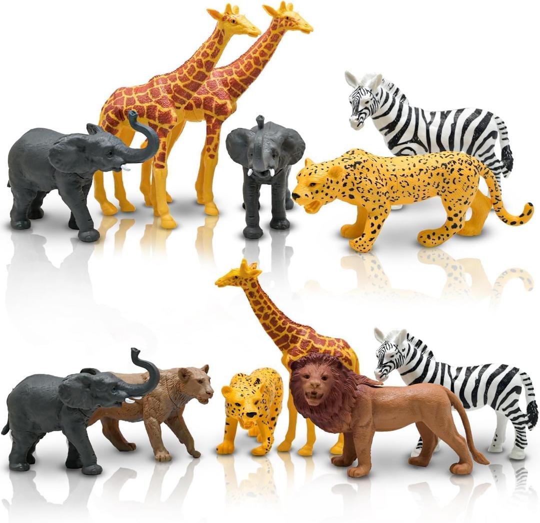 Safari Animals Figures, Plastic Zoo Animals Toys for Toddlers 1-3, Realistic Jungle Animal Figurines for Kids 3-5, 12Pcs Wild African Toys Birthday Gifts Boys Girls
