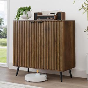 Smuxee Fluted Sideboard Cabinet, Freestanding Walnut Buffet Cabinet with Adjustable Shelf, Wood Storage Cabinet for Living Room, Entryway, Hallway (Wide-31.69 in)