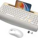 Ergonomic Wireless Keyboard and Mouse with Wrist RestPhone Holder - 2.4GHz Full-Sized Low-Profile Quiet Gold Wireless Mouse and Keyboard Combo for Computer, Laptop, PC, Mac-Gold