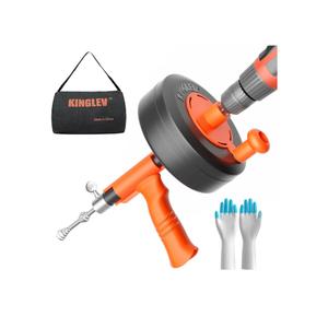 Drain Snake, 25ft Flexible Steel Drain Auger With Drill Adapter, Plumbing Unblocking Hand Auger, Manual Or Powered for Shower & Bathtub Clogs-No auto retract or feed (Orange)