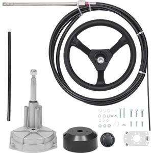 16 FT Outboard Rotary Steering System Kit 16FT Boat Control Cable With 12.5 Inches Wheel Durable Marine Steering System Replacement for Mechanical/Manual Steering of Yachts, Fishing Boats