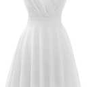 Dressever Summer Cocktail Dress V-Neck Adjustable Spaghetti Strap Chiffon Sundress (Large, White)
