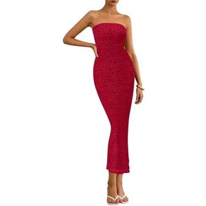 BTFBM Women Strapless Lace Formal Maxi Dress Summer Bodycon Tube Back Slit Cocktail Vacation Beach Wedding Guest Dresses, Large