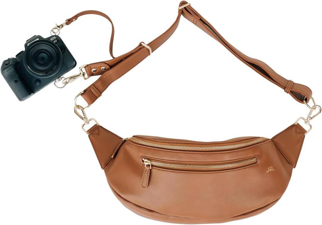 The Sidekick Camera Bag  Compact, Vegan Leather, Hands-Free Crossbody with Protective Suede Interior, Brown