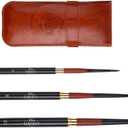 3-Piece Synthetic Pony Hair Watercolor Brush Set with Brown Leather Case, Screw-Apart Travel Brushes for Artists, Students, Professionals