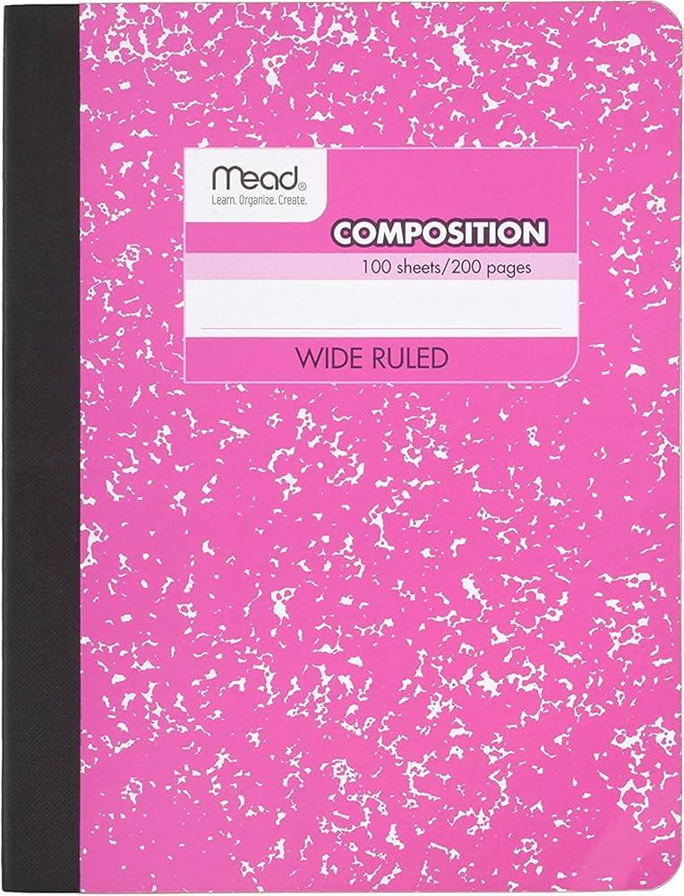 Mead Composition Book, 1 Pack of Wide Ruled Composition Notebooks, Wide Rule paper, 100 sheets (200 Pages), Pink
