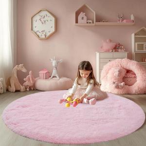 Round Fluffy Pink Rug 5x5ft: Ultra Soft Furry Girls Bedroom Carpet- Plush Rug for Girls & Kids, Fuzzy Bedside Carpet for Baby (5ft, Pink)