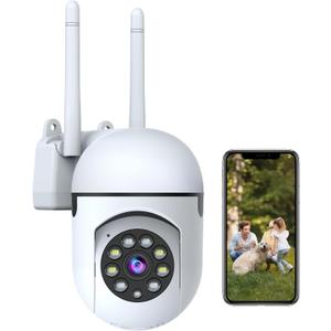 1080P Security Camera Wired, 2.4G/5G WiFi Home Surveillance Cam with 360 Pan/Tilt, Color Night Vision, Motion Detection, 2-Way Audio, SD/Cloud Storage, Compatible with Alexa (White (Wall Mount))