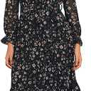 Allegra K Fall Casual Floral Dress for Women 2025 Long Sleeve Crew Neck Chiffon Midi Tea Party Ruffle Dresses , Medium