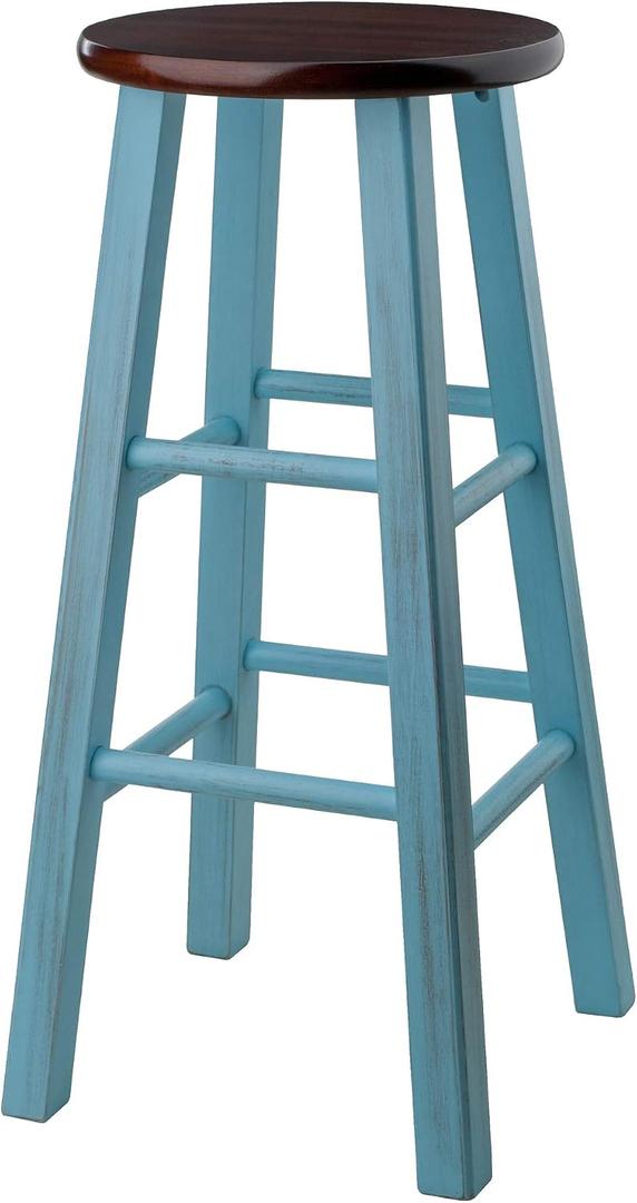 Winsome Ivy Square Leg Counter Stool, 29" in Rustic Light Blue and Walnut Classic Backless Bar Chairs for Kitchen & Dining Room Seating, Timeless Essential Furniture for Home, Dorm, Apartments