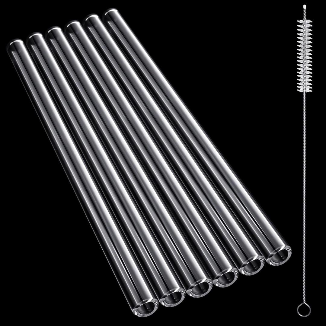 FoldTier 6 Pcs Borosilicate Glass Tube 12mm OD 2mm Thick Glass Blowing Tubes with Cleaning Brush (Clear,8 Inch)