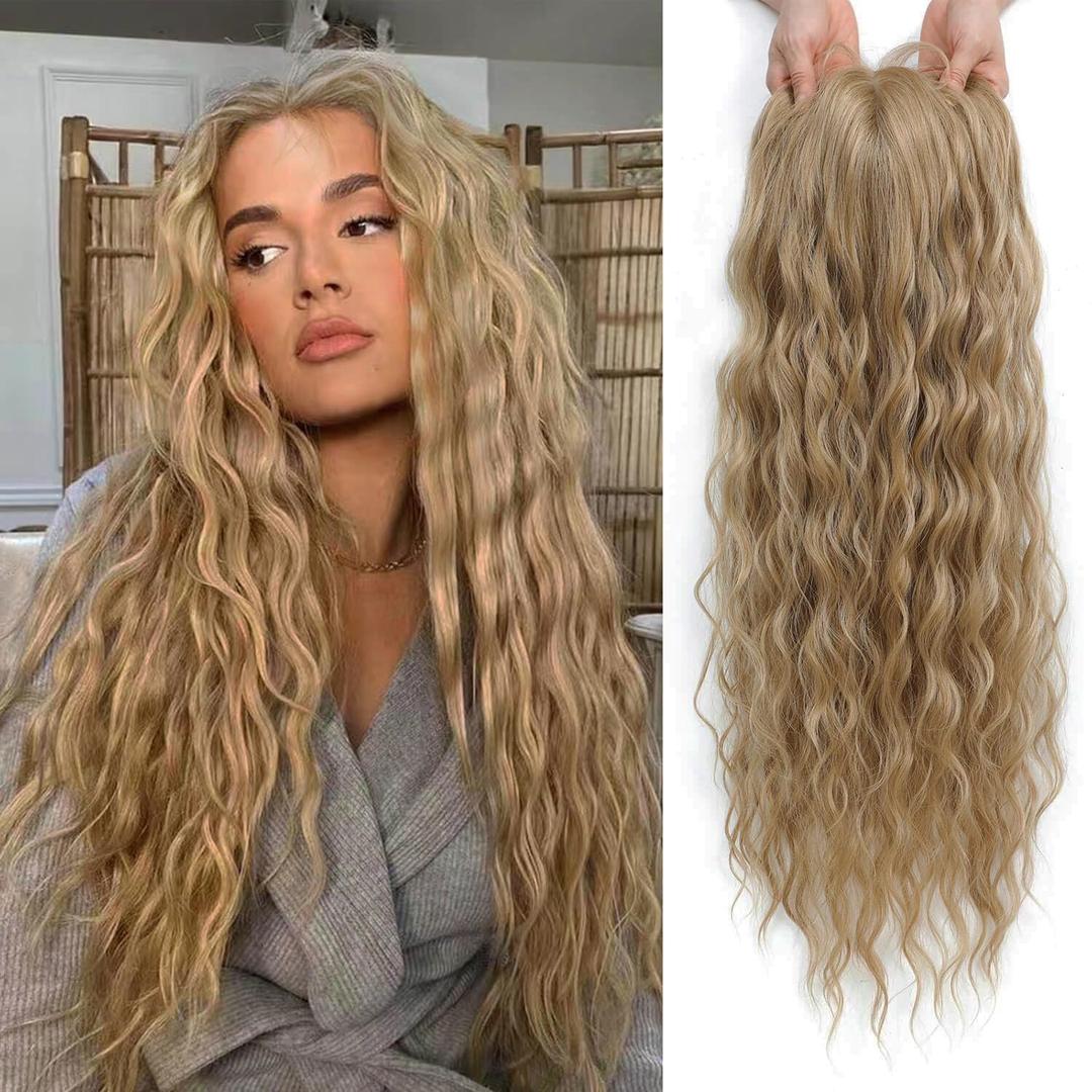 Molefi Hair Toppers for Women 26inch Curly Hair Topper with Bangs for Cosplay Synthetic Wiglets Hairpieces for Thinning Hair Blonde