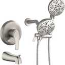 Shower Tub Kit Dual Shower System with Tub Spout Tub and Shower Faucet Set Complete Dual Shower Head and Handheld Combo Set Tub and Shower Trim Kit Brushed Nickel (Brushed Nickel)