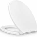KHE Round Toilet Seat 16.5 Inch, Soft Close Toilet Seat with No-Touch Handle, Quick Release for Easy Cleaning, Non-Slip Bumpers, Durable PP, White
