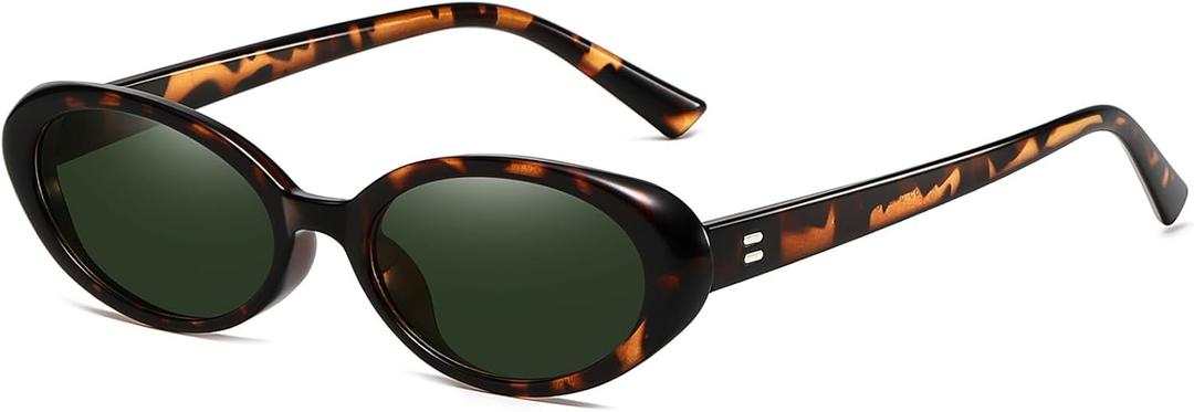 Retro Oval Sunglasses for Women Men Fashion Small Oval Sunglasses 90s Vintage Shades (A3 Leopard/G15)