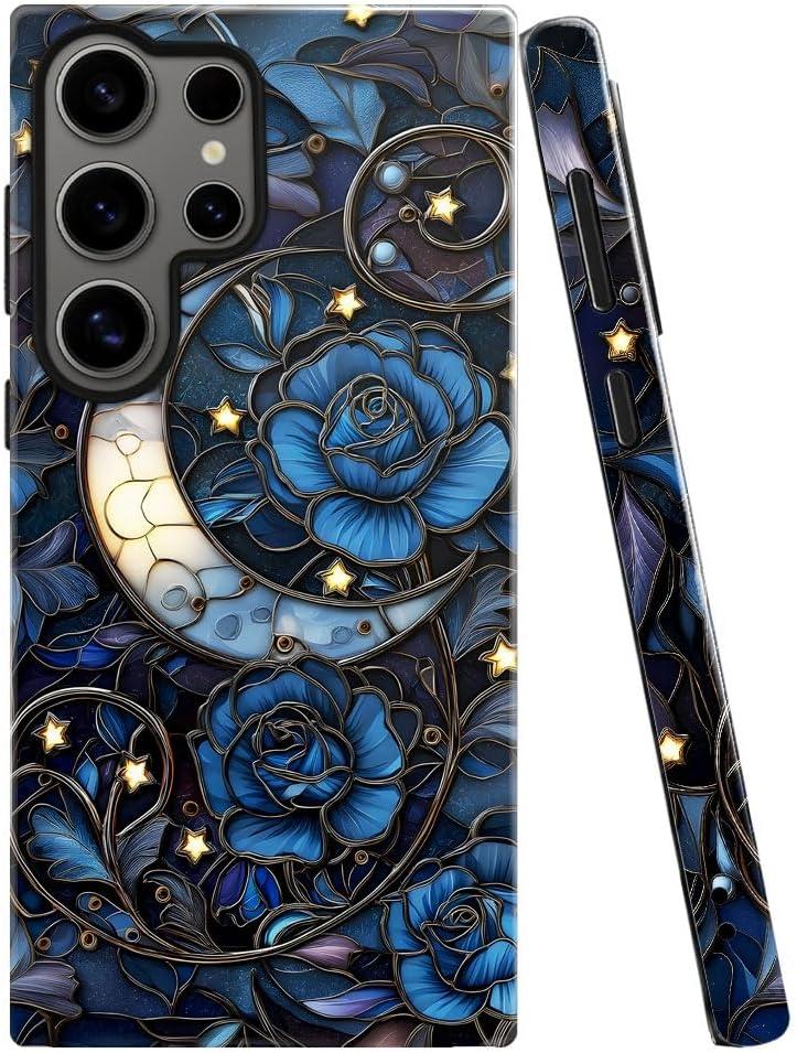 Case for Samsung Galaxy S23 Ultra,Stained Glass Moon Mosaic Dark Academia Phone Case Military-Grade Drop Protection Cover for Women Girl - Glossy