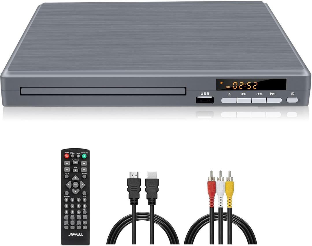 Region Free DVD Player DVD-198 Grey, CD Player for Home Stereo System, DVD Player with HDMI & AV & Coaxial Output & USB Input, 1080P Upscaling, All Region 1~6, Breakpoint Memory (Non-Blu-ray)